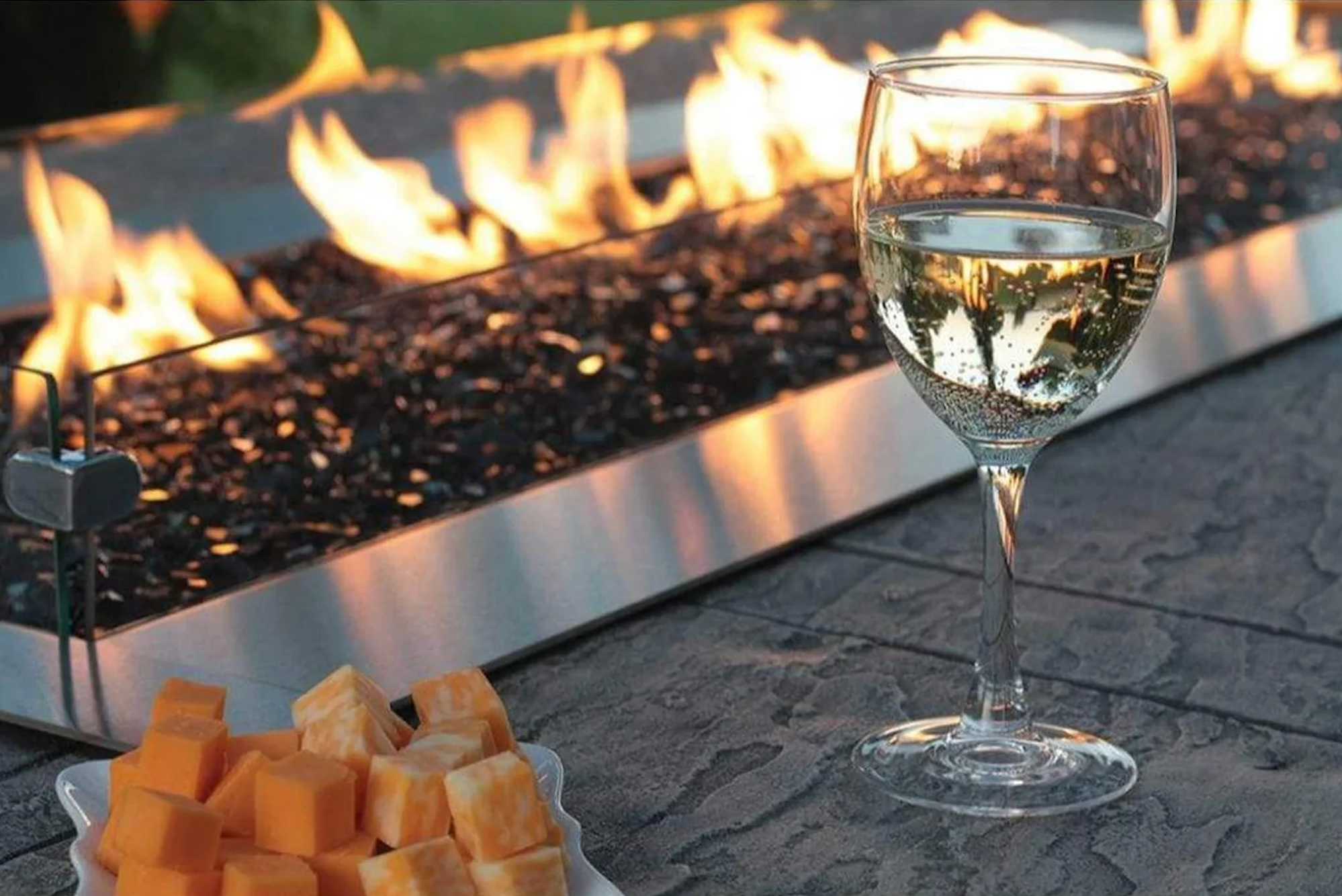 Glass-Panel-Outdoor-Linear-Fire-Pit-With-Glass-of-Wine Glass Panel Outdoor Linear Fire Pit With Glass of Wine